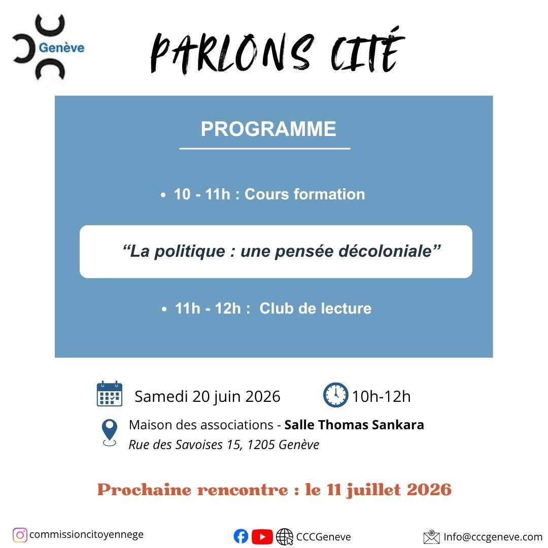 Parlons cité le 20 juin 2026 : "La politique : une pensée décoloniale"