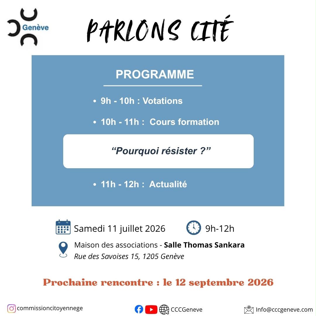 Séance du 11 juillet 2026 : Prise de position votations du 27 septembre 2026 - (formation "Pourquoi résister" annulée)